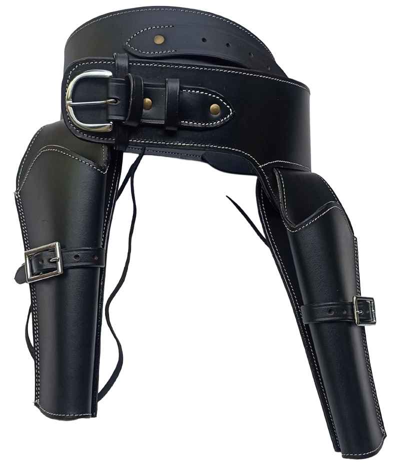 Leather Western Plain Double Black, Large Size