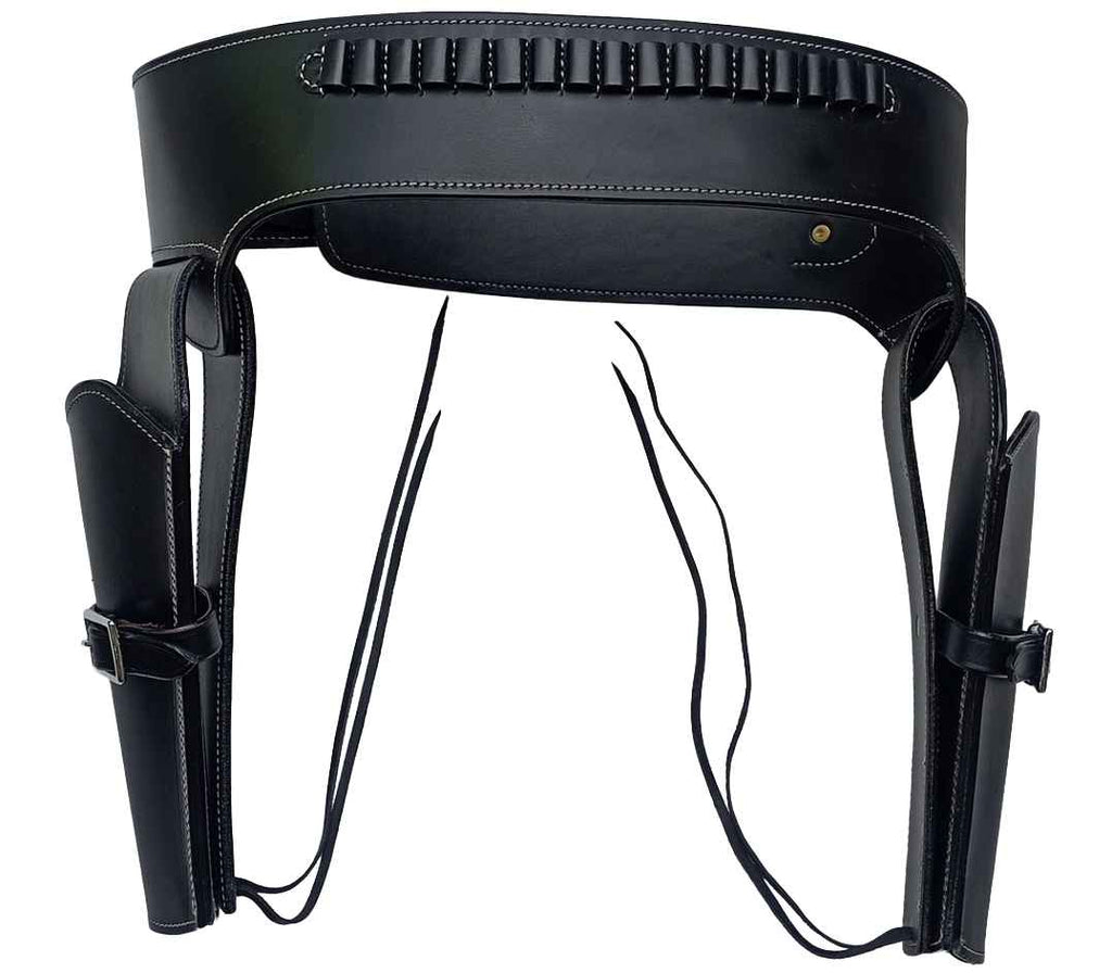 Leather Western Plain Double Black, Large Size