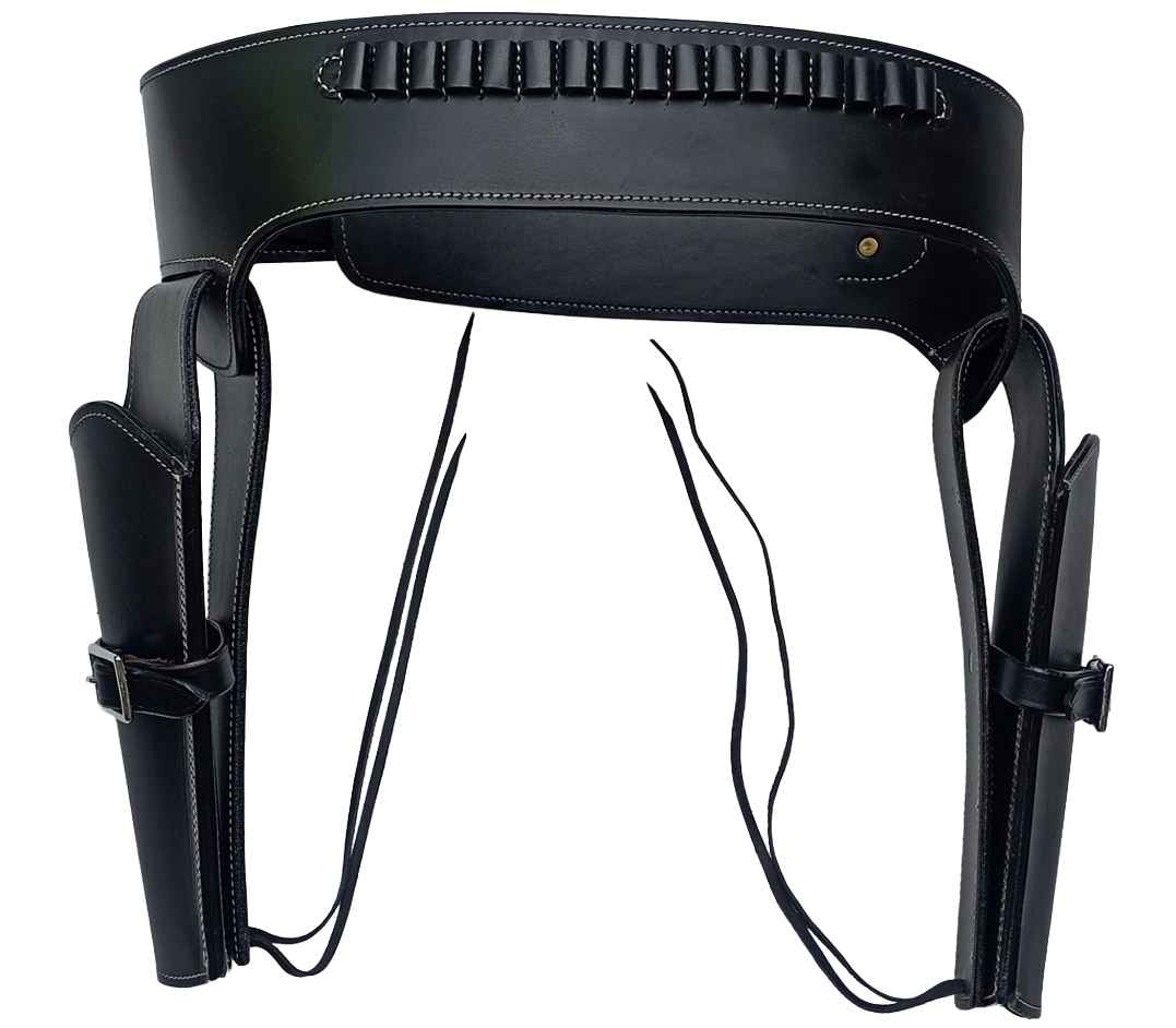 Leather Western Plain Double Black, Large Size