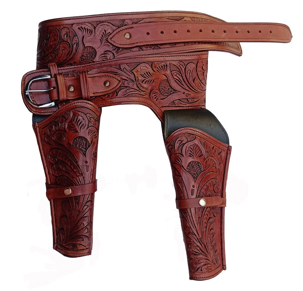 Leather Western Emboss Double Brown, Large Size