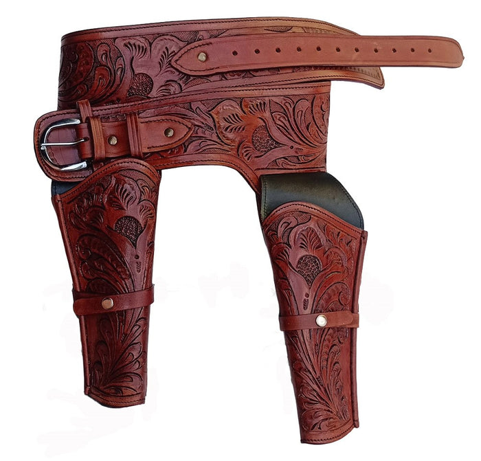 Leather Western Emboss Double Brown, Large Size