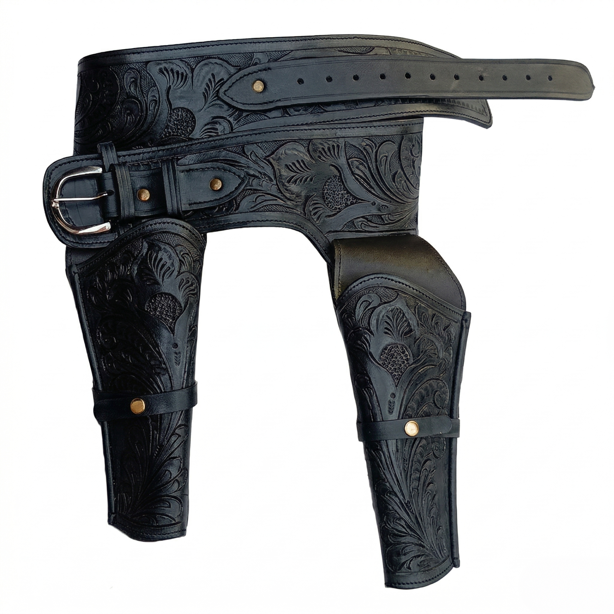 Leather Western Emboss Double Black, Large Size