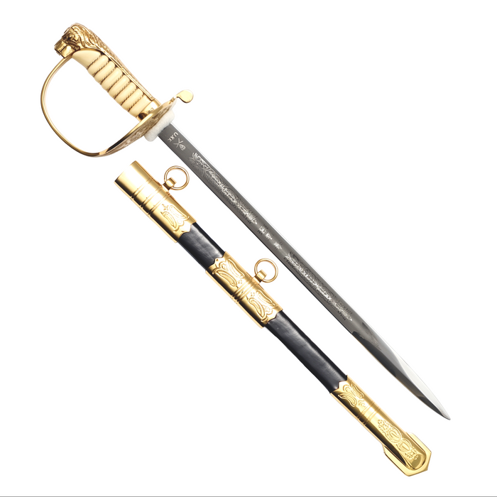 Letter Opener Navy Officer’s  Miniature Sword with Sheaths (Flat packed felt line and table stand included)