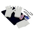 Sword and Bayonet Cleaning Kit
Includes:
1 x high end cotton cloves
2 x micro fibre cloths
1 x 50 mL liquid cleaner
1 x  tin of petroleum gel contained in a velvet style draw string bag in delux gift box