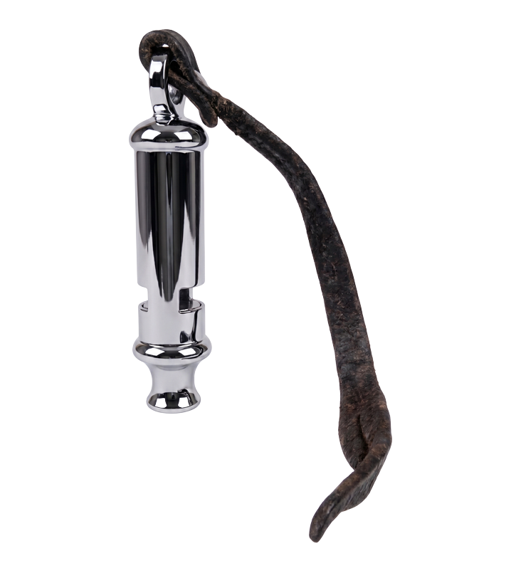 Trench Whistle WWI with 45 cm Leather Thong, Antique Silver