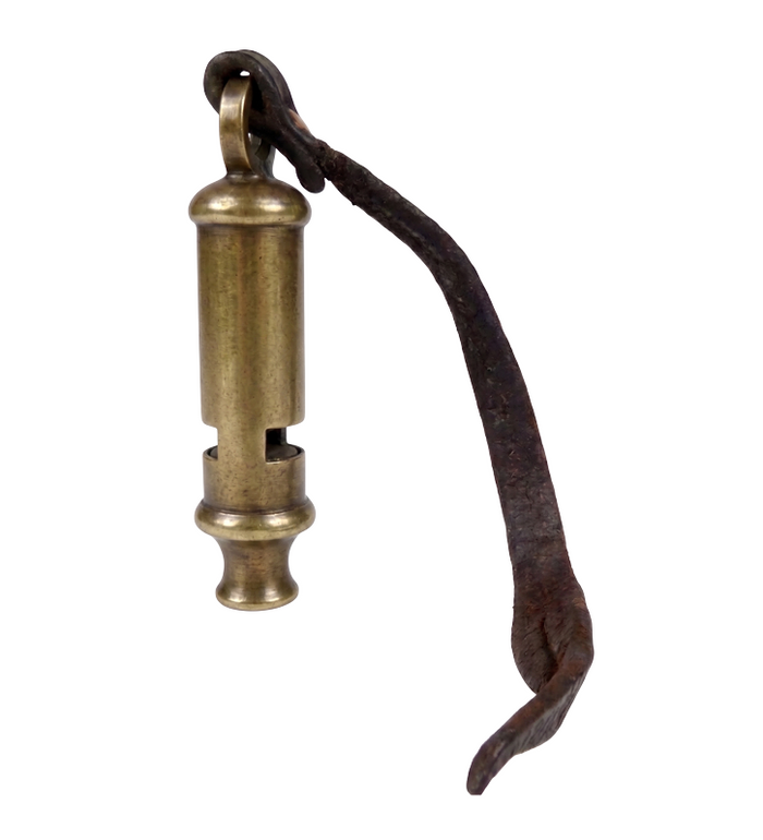 Trench Whistle Antique Silver 45 cm Leather Thong, Brass