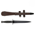 Skyes Fairbain 62 Commando Knife/Metal Handle With Leather Scabbard. (One Side Flat, The Other With Edge)