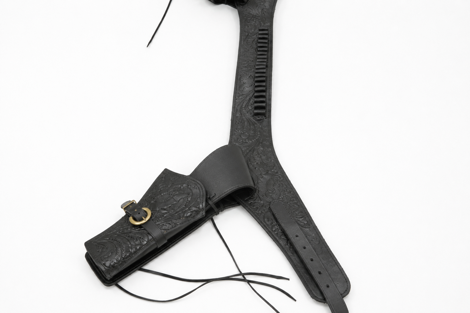 Western Cowboy Style Black Leather Double Gun Holster Belt