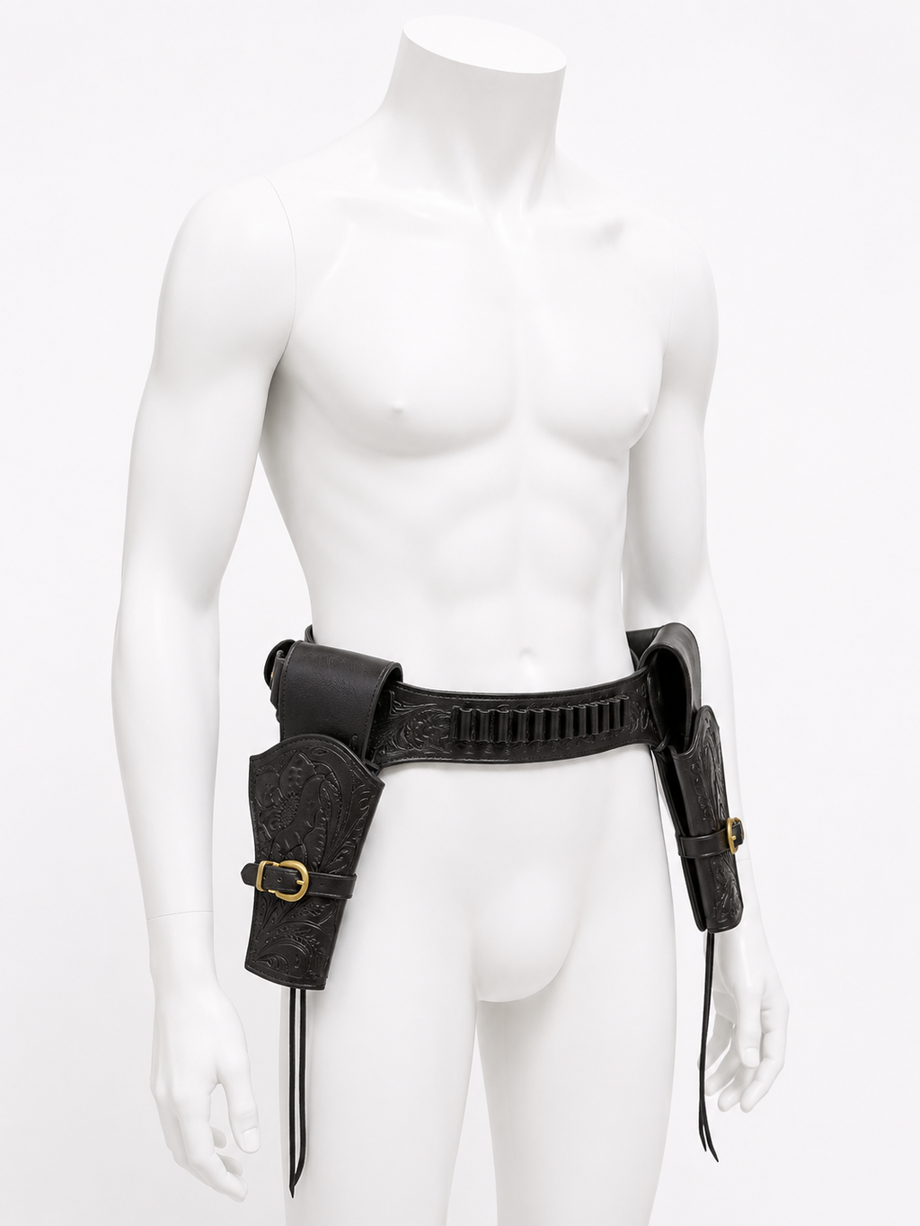 Western Cowboy Style Black Leather Double Gun Holster Belt