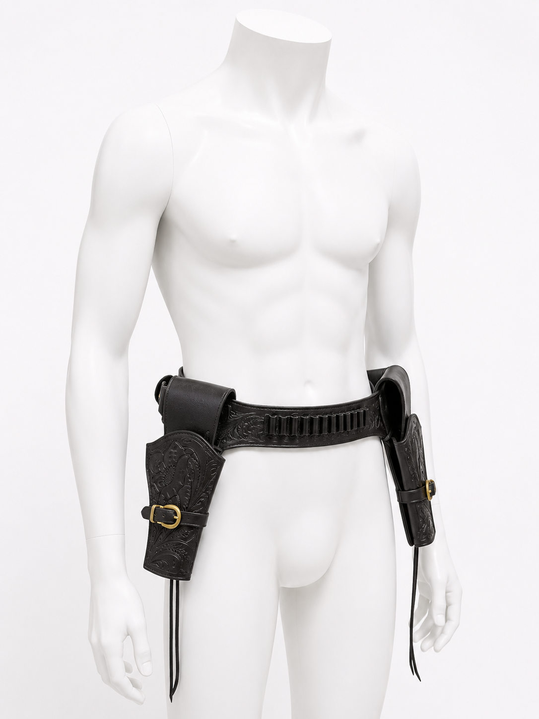 Western Cowboy Style Black Leather Double Gun Holster Belt