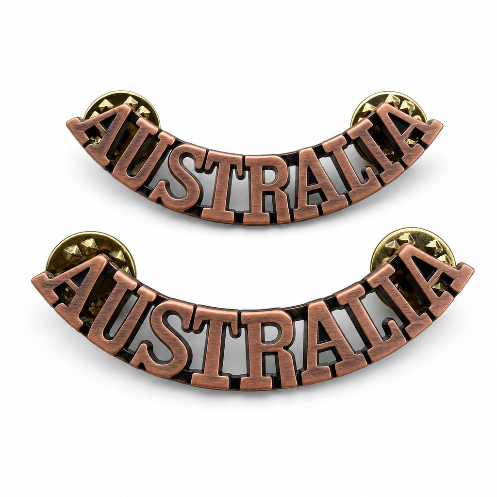 Aust. Shoulder Title (Bronze) with Rising Sun V3 in sleeve - 1914-18, 1939-45