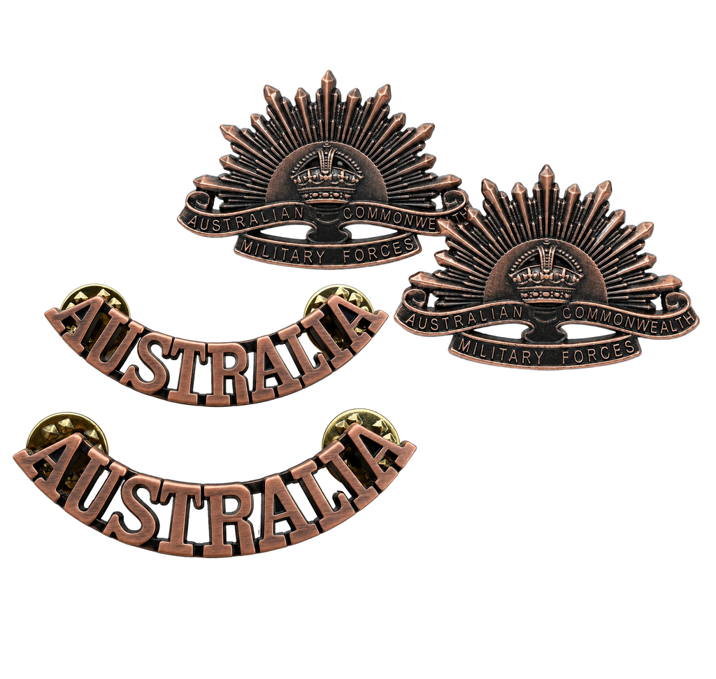 Aust. Shoulder Title (Bronze) with Rising Sun V3 in sleeve - 1914-18, 1939-45