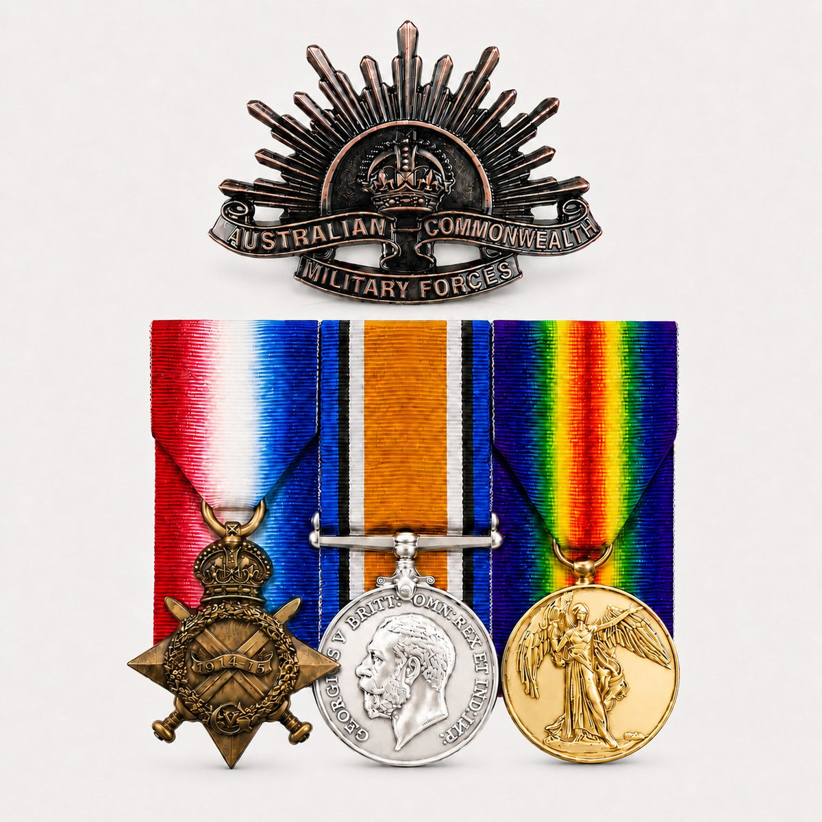 WWI Trio Medal Set & Cap Badge - Boxed